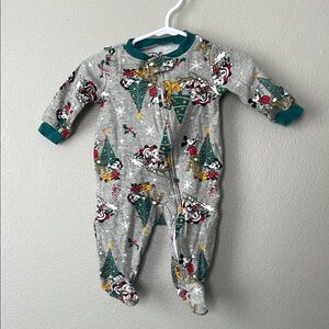 Disney Mickey Mouse Christmas Gray and Green Footies Sleeper Pajamas